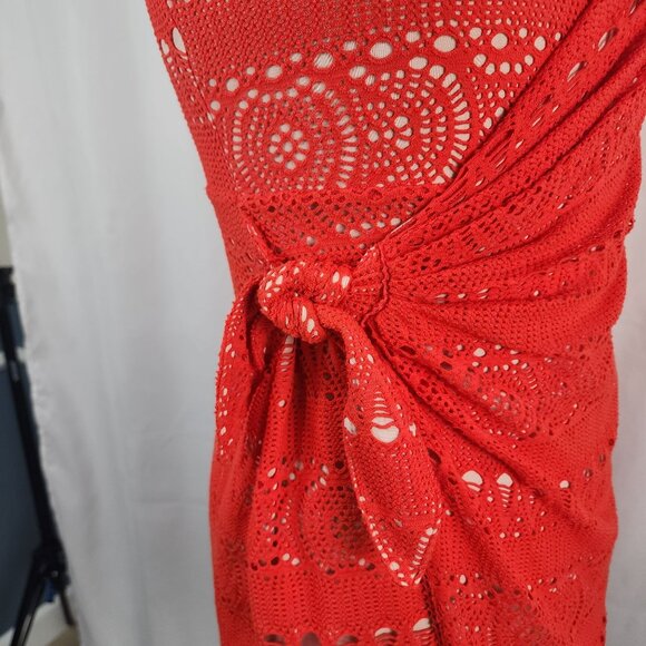Free People Red Crochet Strapless Dress With Tie Detail Size L - Picture 6 of 16